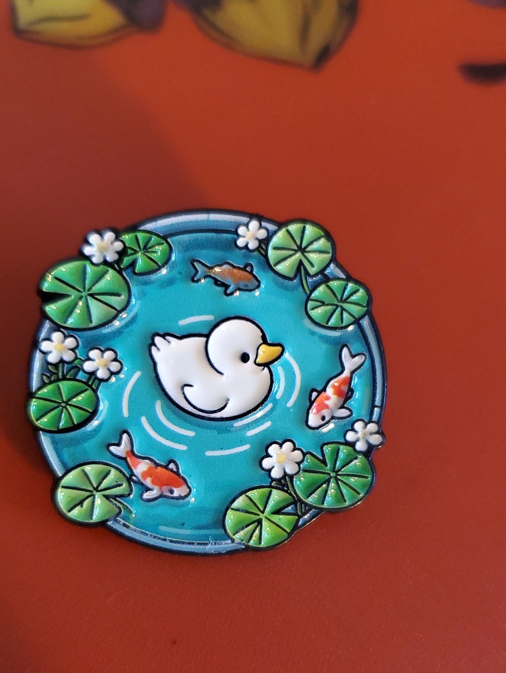 White Duck Pond Enamel Pin - Blue & Green